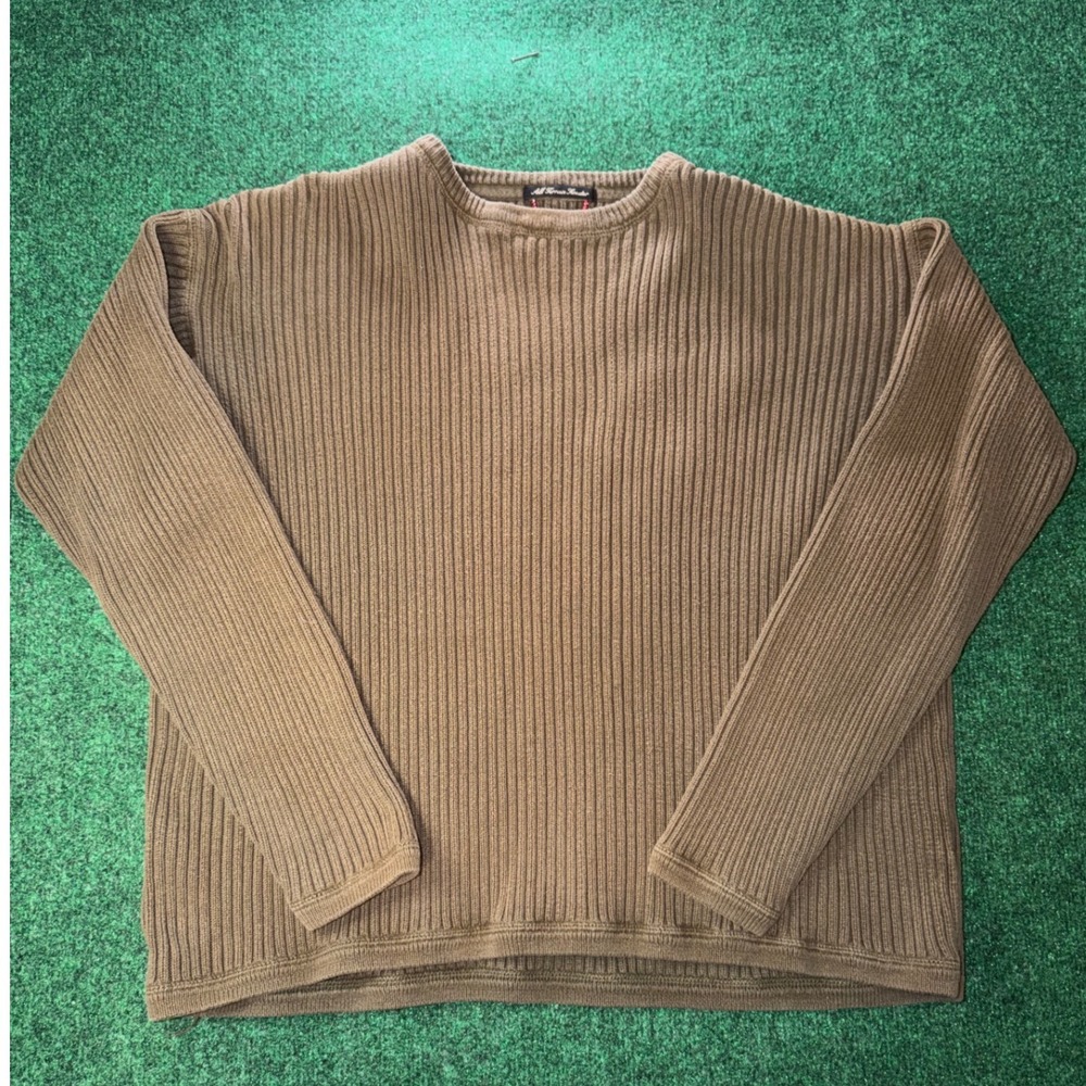 Eddie Bauer Legend All Terrain Sweater Mens XL Brown Ribbed Cotton Australia